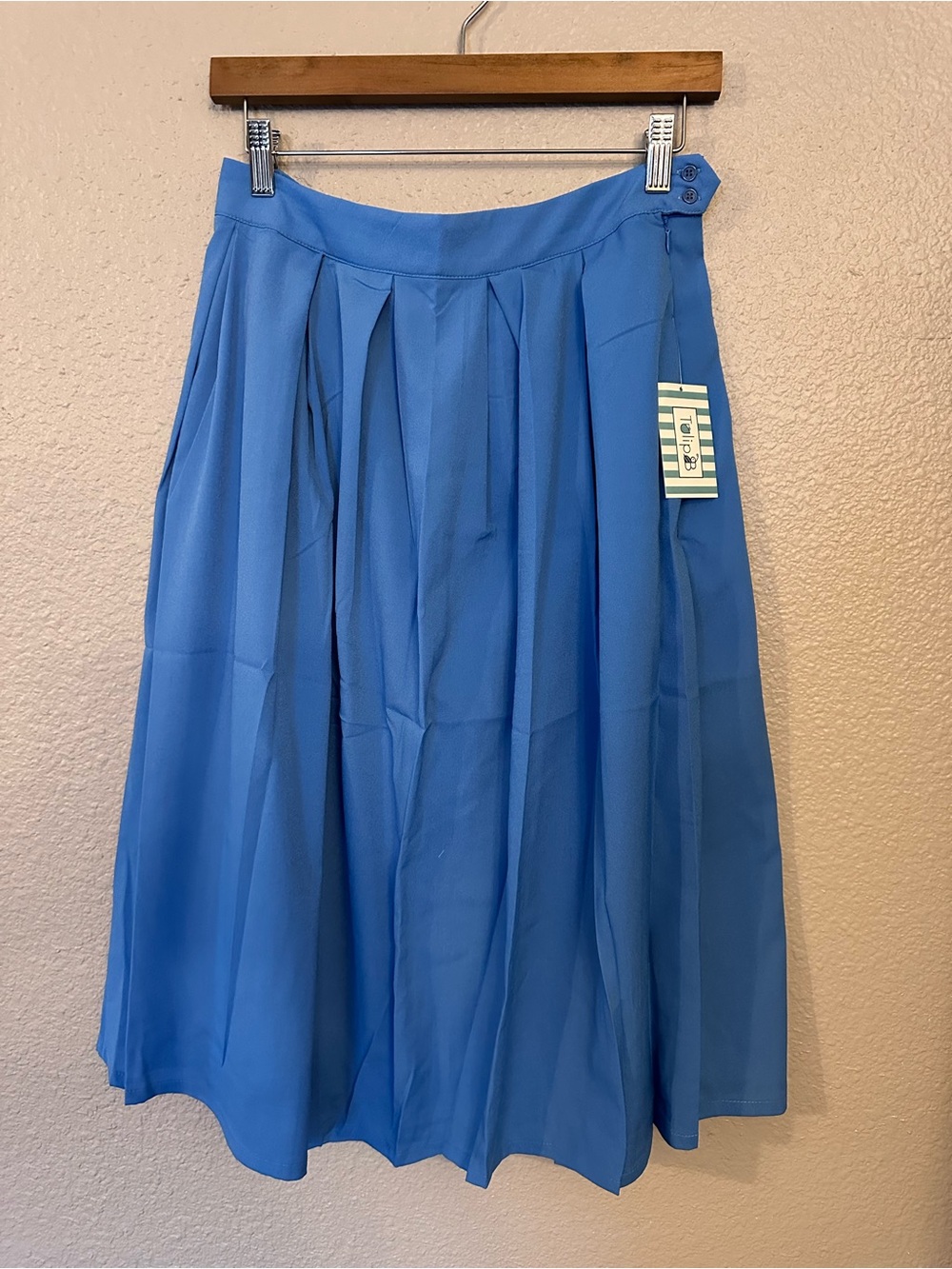 NWT Unique Vintage Tulip B. XL 70’s-80’s Blue Pleated Midi Skirt - Picture 2 of 9